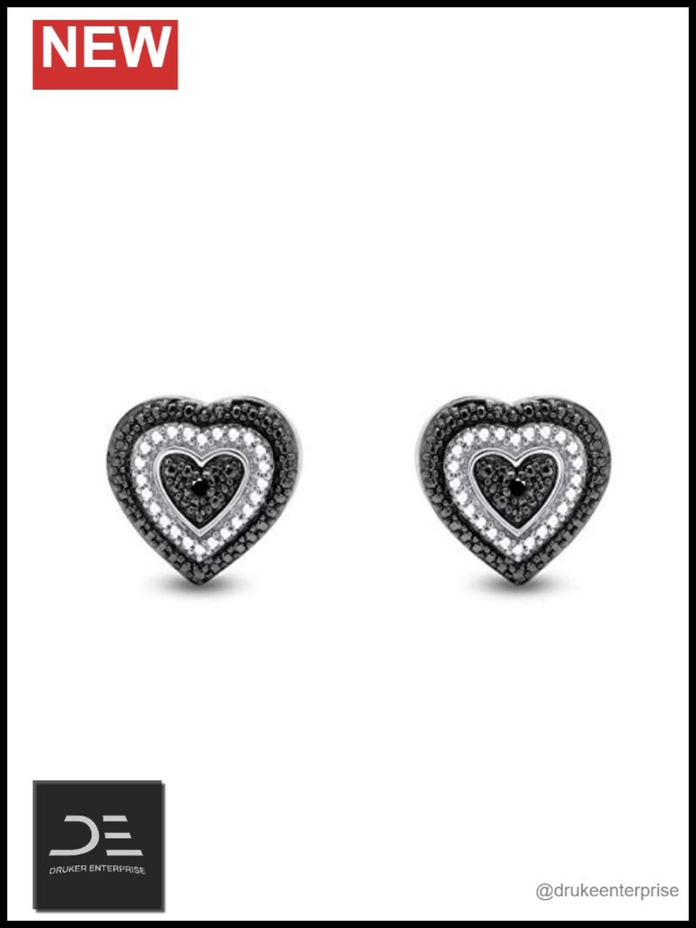 Heart Stud Earrings Sterling Silver White Gold Diamond Accents Push Back